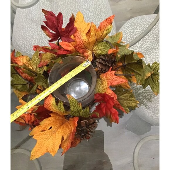 THANKSGIVING MAPLE LEAF ARRANGEMENT WITH CENTER GLASS VASE CANDLE HOLDER - Picture 6 of 9